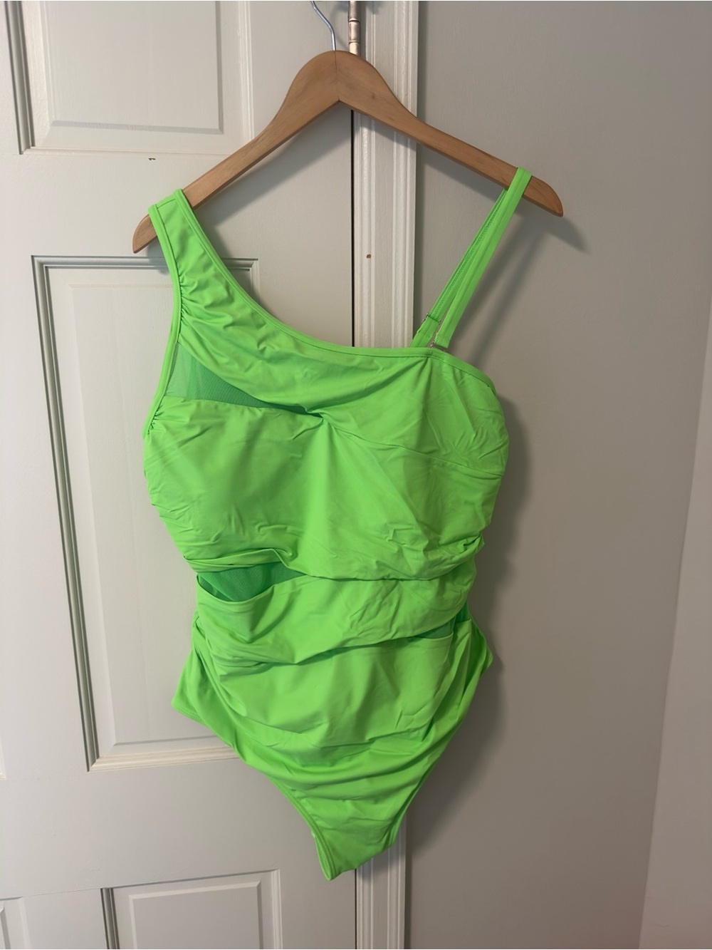 Aqua Eve Plus Size One Piece One Shoulder Swimsuit, Lime Green, 20W